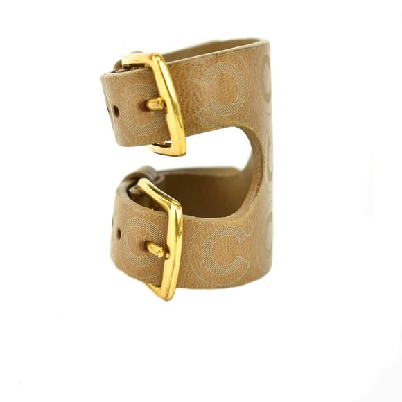 CHANEL Brown Leather COCO Logo Buckle Bracelet nq - Picture 2 of 10